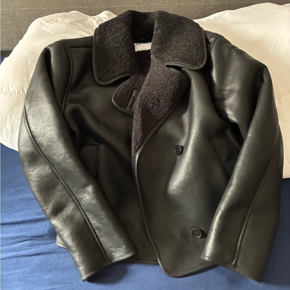 Oversized Faux-Leather Sherpa Jacket